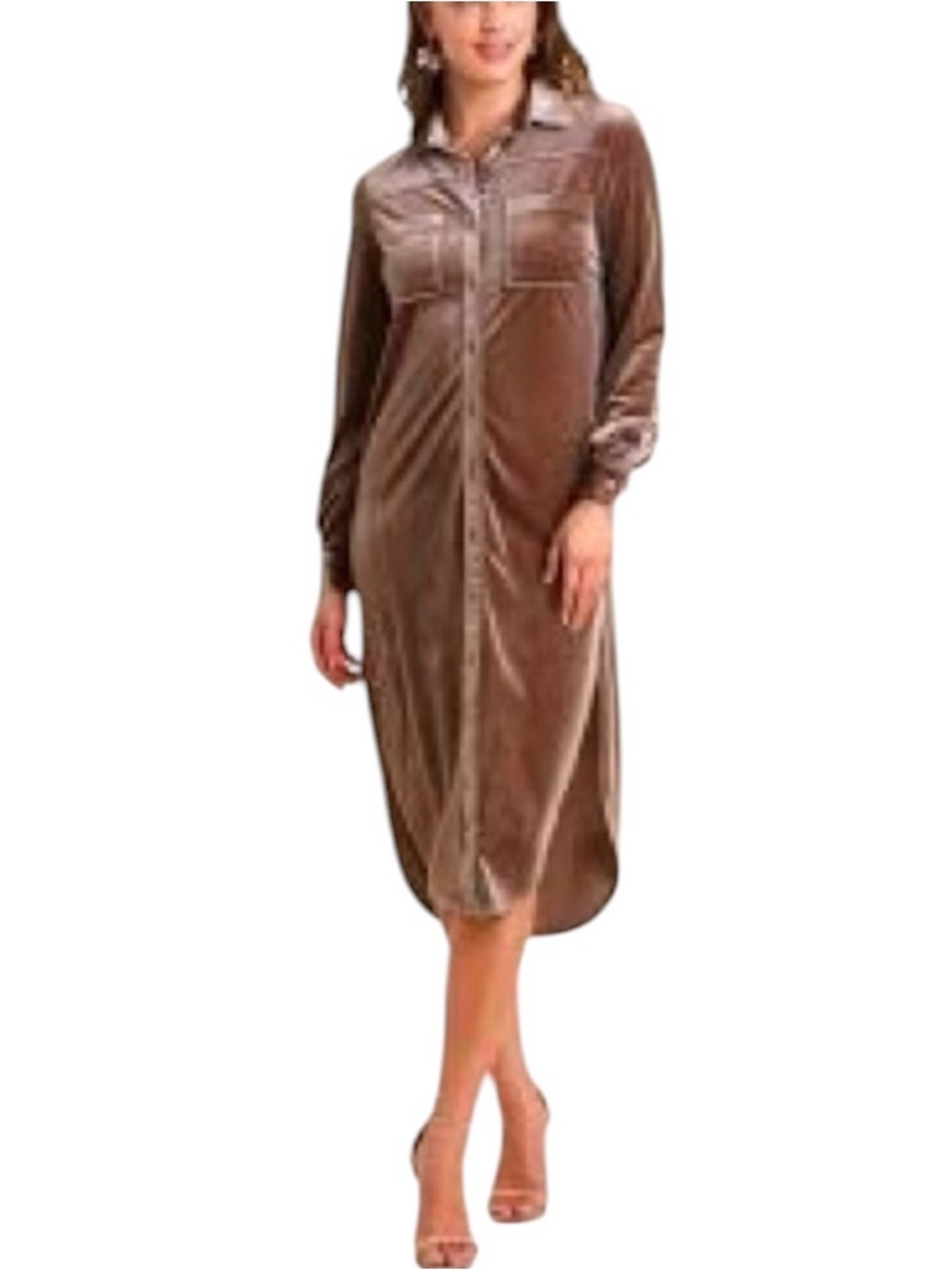 Umgee Velvet Button Down Shirt Dress Duster S